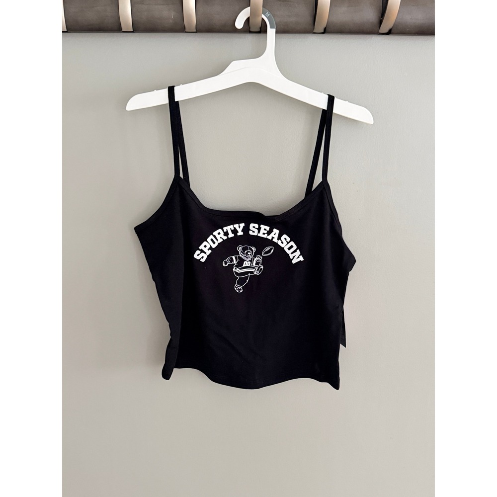 Wild Fable Womens Sporty Season Football Bear Graphic Cami Tank Top Black Medium - Picture 2 of 4